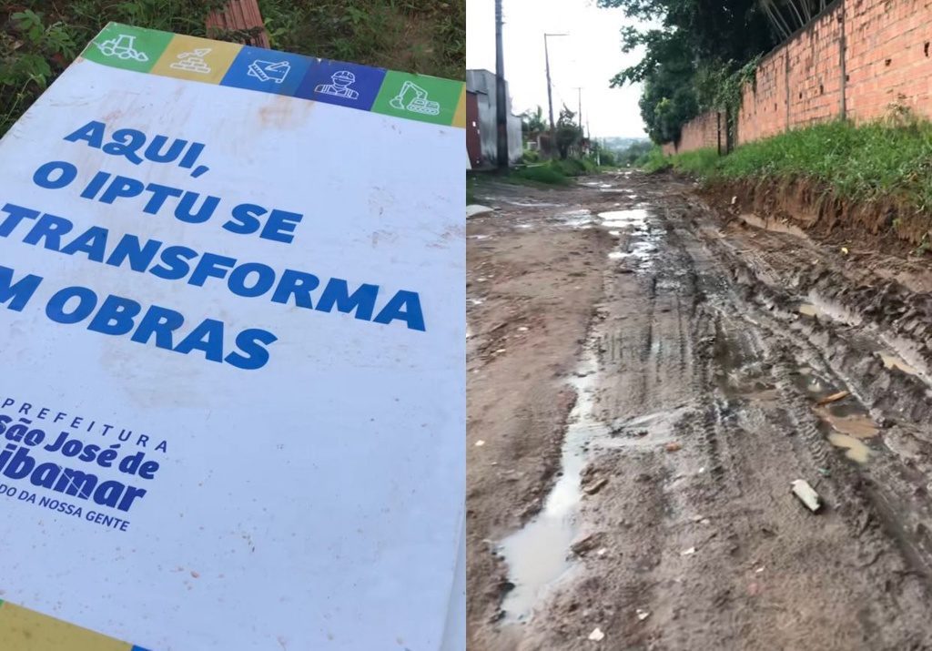 Placa jogada na rua de lama  é um tapa na cara de quem paga altos valores em IPTU