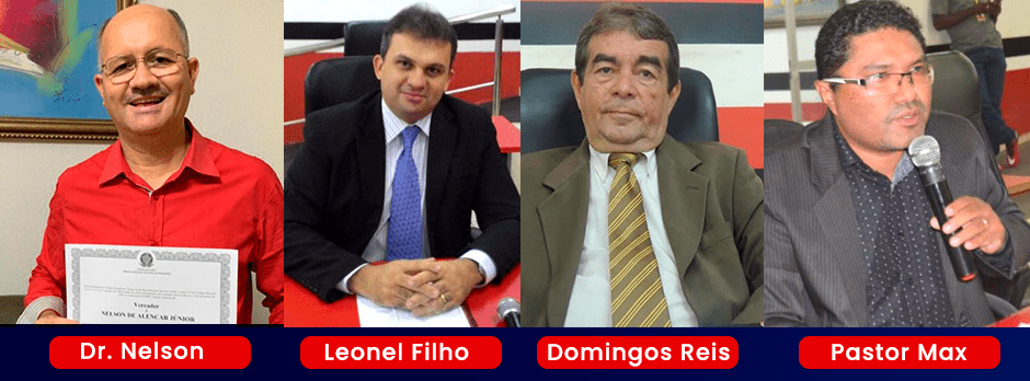 Dr. Nelson (12% 360 votos), Domingos Reis (12% 356 votos), Leonel Filho (12% 552 votos) e Pastor Max (11% 325 votos)